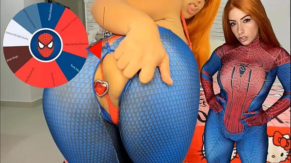 Novos Mary Jane do homem aranha cosplay feat the wheel of sex game boquete peitos grandes pulando e plug anal TENTE NÃO GOZAR novos filmes