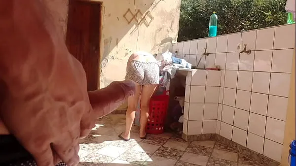 Películas frescas I caught my stepdaughter doing laundry in shorts, I got horny and like her super luscious pussy nuevas